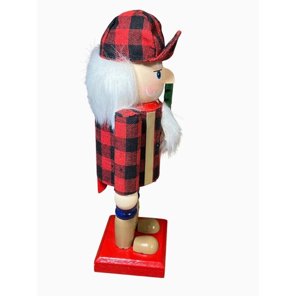 Lumberjack Nutcracker Wood Figurine Plaid Shirt 9 Inches Tall - Picture 3 of 9